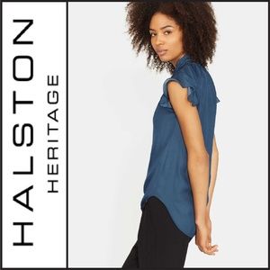 NWT { Halston Heritage } Smocked High Neck Top